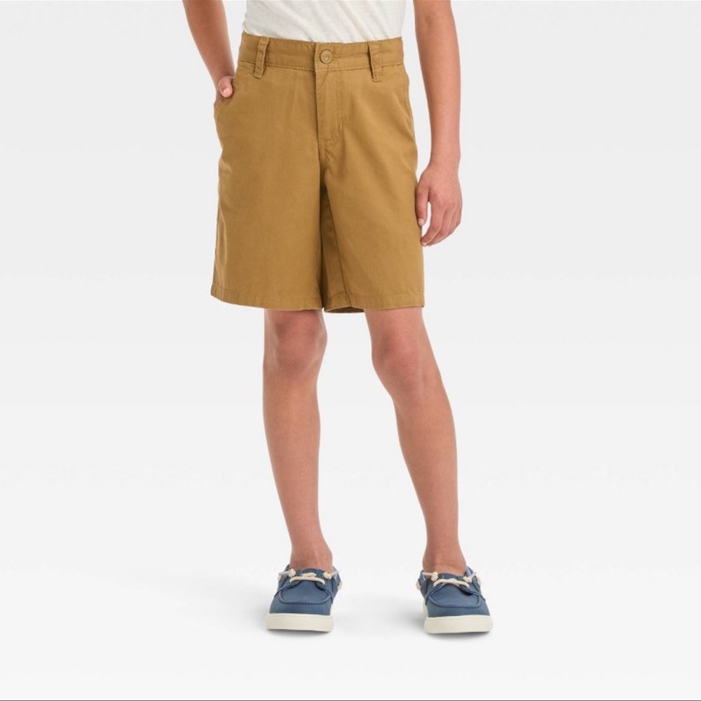 Cat & Jack Boys Chino Shorts - At Knee, Adjustable waist - Size XL (14) - Brown